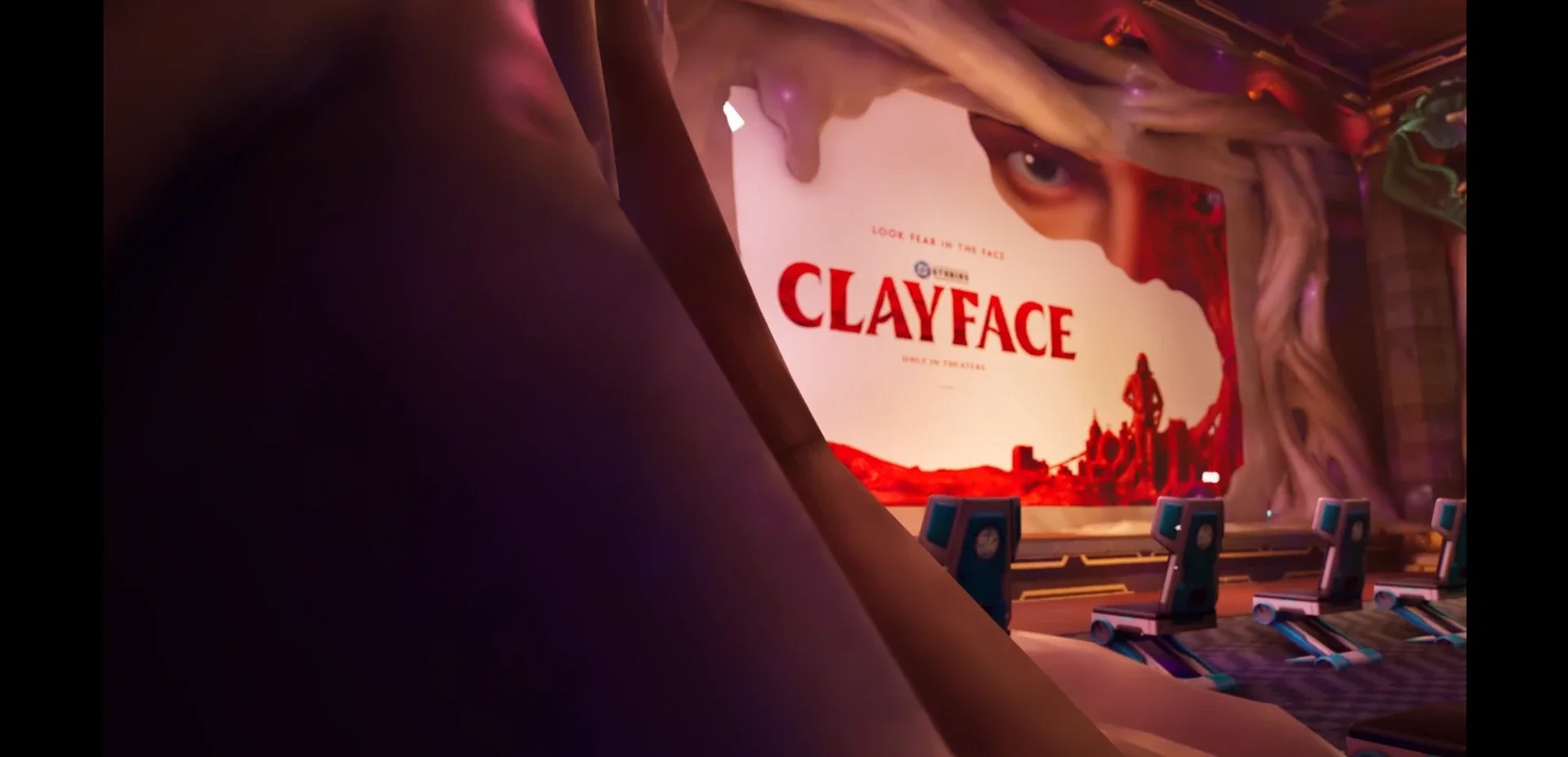 Clayface film artwork integrated into an immersive in-game cinema